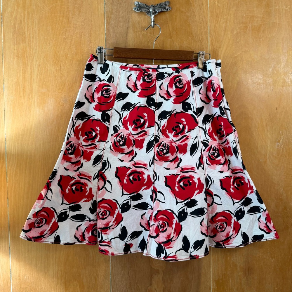 Whimsygoth Romantic Rose Graphic A-Line Skirt Y2K Mall Goth Gored Flare Skirt 12